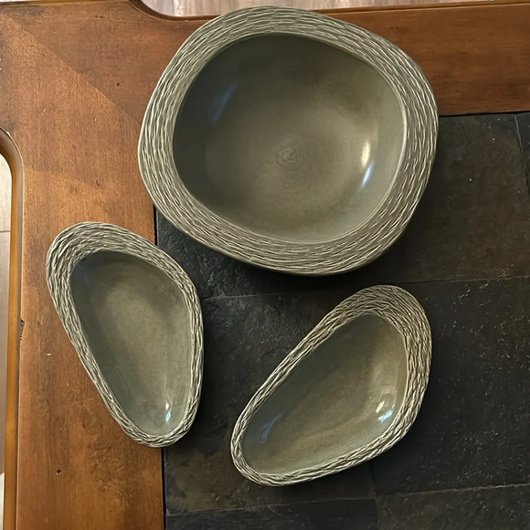 Vintage Swedish Töreboda Keramik set of 3 asymétrique bowl - Picture 1 of 6